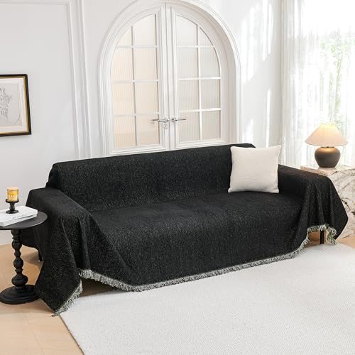 Oversized Couch Cover Sofa Covers Couch Covers for 3 Cushion Couch Sofa Pet Friendly L Shaped Couch Cover Sectional Couch Covers Non Slip Furniture Protector for Kids (91" x 150" / Black)