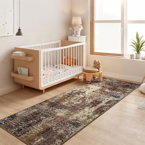 2x6 Brown Rug Runners for Hallways Kitchen Runner Rug Non Slip Washable Coffee Long Runner Rugs with Rubber Backing Soft Abstract Carpet Runner for Bedroom (Brown / 2' x 6' (Runner))