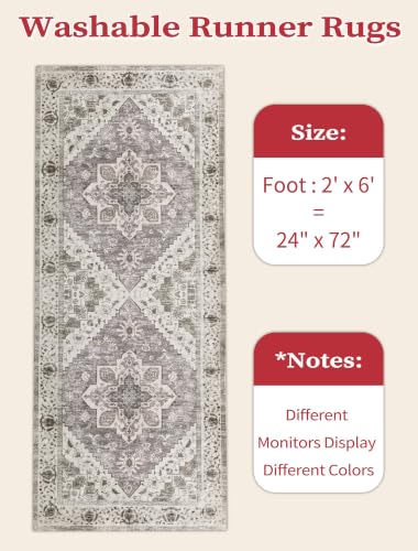 2x6 Washable Non Slip Boho Runner Rug for Hallway (Earth Tone/Multi / 2' x 6' (Runner))