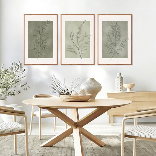 Sage Green Botanical Framed Canvas Wall Art Set (Minimalism Floral / 24"L x 36"W)