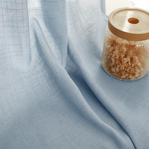Dusty Blue Linen Curtains for Living Room Back Tab Light Filtering Semi Sheer Light Blue Bedroom Curtains Linen Cotton Textured Grey Blue Drapery Panel Airy Modern Farmhouse Aesthetic Decor 52x96 Long (Dusty Blue / 52"W x 96"L (Pack of 2))
