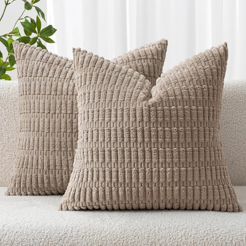 Corduroy Decorative Throw Pillow Covers 18x18 Light Brown Pack of 2 (Light Brown / 18" x 18" (Pack of 2))
