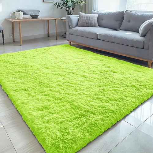 5x7 Machine Washable Large Area Rugs for Living Room (5x7 Ft / Lime Green)