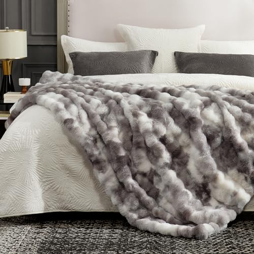 Faux Fur Throw Blanket for Couch (Tie-dye Taupe / Twin(60" x 80"))