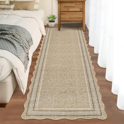 Scalloped Runner Rug for Hallway 2x10 Non Slip Washable (Jute Color / 2' x 10' (Runner))