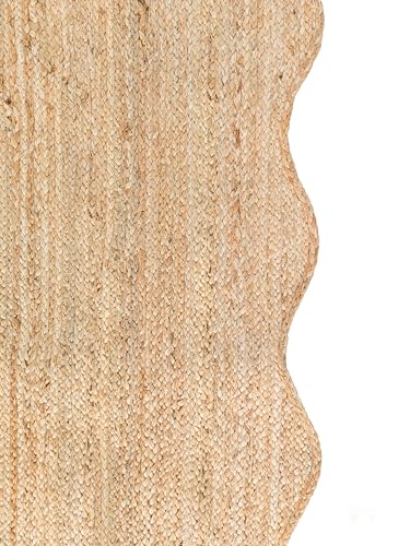 Wave Scalloped Natural Jute Boho Area Rug (Natural / 5'x7' (Rectangular))