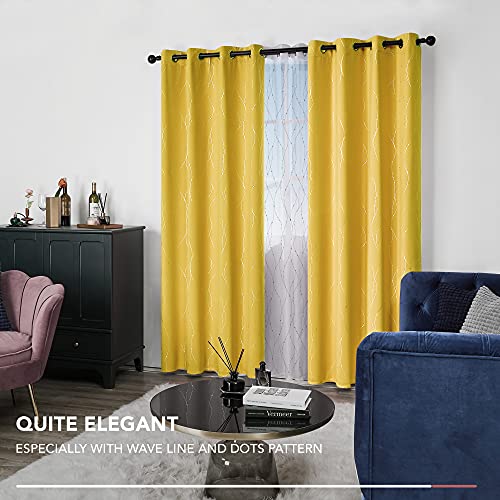 Living Room Curtains 108 Inch Long (Yellow/Wave Dots / 52"W x 108"L (Pack of 2))