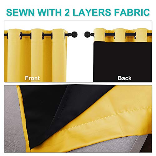 Blackout Lined Curtains for Kitchen Window (Bright Yellow / 52"W x 63"L (Pack of 2))