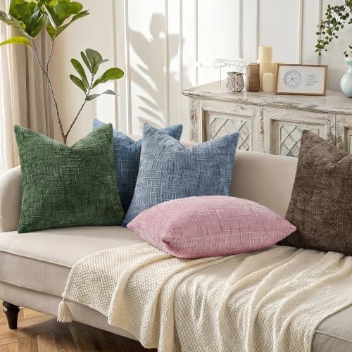 Textured Chenille Throw Pillow Covers 16x16 Set of 2 Blush Pink (Blush Pink / 16" x 16" (Pack of 2))