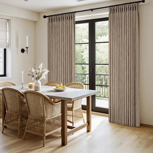 Pinch Pleated Thick Linen Curtains 102 Inches Long 2 Panels Brown (Linen Brown / 40"W x 102"L (Pack of 2))