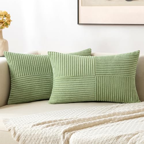 Sage Green Decorative Lumbar Throw Pillow Covers 12x20 Inch 2 Pack (20" x 12" (Pack of 2) / Sage Green)
