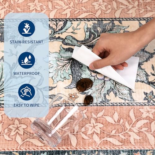 Terracotta Teal 2x3 Door Mat Indoor Rugs for Entryway Provence Small Botanical Grove Cottage core Washable Non (Terracotta / Teal / 2' x 3' (Rectangular))