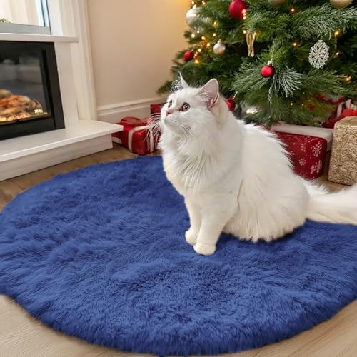 Navy Blue Round Rugs for Bedroom (3 Ft Round / Navy Blue)