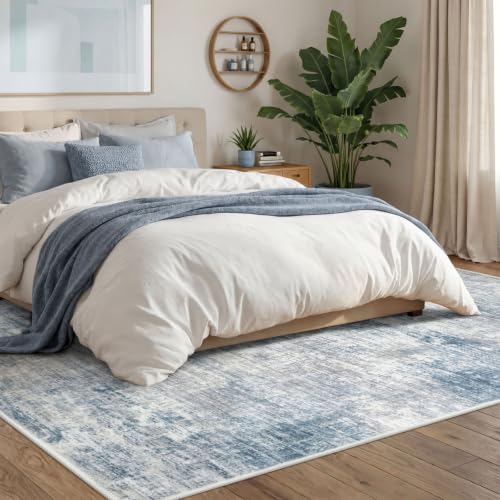 Abstract Area Rugs 6x9 Ft Washable Rugs for Living Room (Light Blue/Grey/White / 6' x 9' (Rectangular))