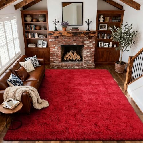 8x10 Ft Extra Large Shag Rugs for Living Room (CD Red / 8' X 10' (Rectangular))