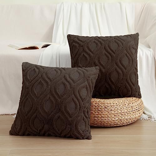 Faux Fur Soft Dark Brown Throw Pillow Covers 24x24 Set of 2 (24" x 24" (Pack of 2) / Dark Brown)