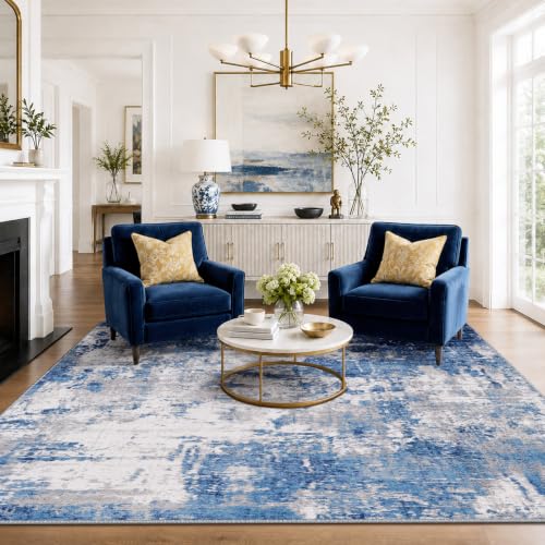Washable 4'x6' Abstract Area Rug for Living Room Blue Gray (Blue/Gray / 4' x 6' (Rectangular))