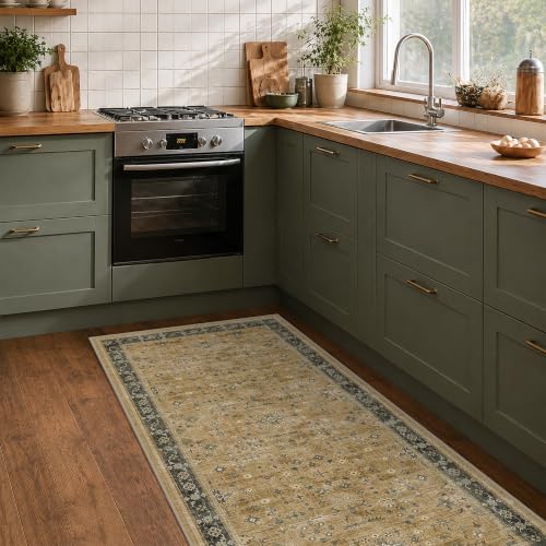 Washable 3x6 Large Mudroom Area Rug (3' x 6' (Rectangular) / Rustic Brown / Charcoal Olive)