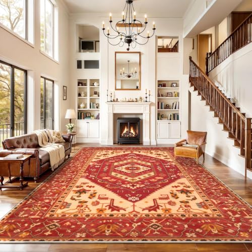9x12 Washable Non Slip Boho Area Rug for Living Room (Red/Multi / 9' x 12' (Rectangular))