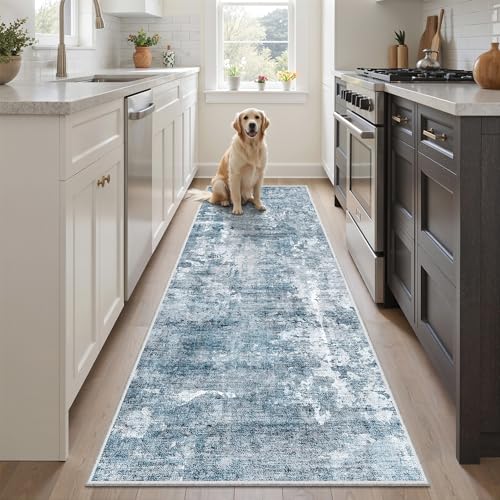 Abstratc Runner Rug 2x6 Washable Kitchen Hallway Runners Blue (Blue/Grey / 2' x 6' (Runner))