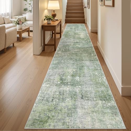 Abstract Runner Rug 2x10 Hallway Kitchen Runners Green (Green/Ivory / 2' x 10' (Runner))