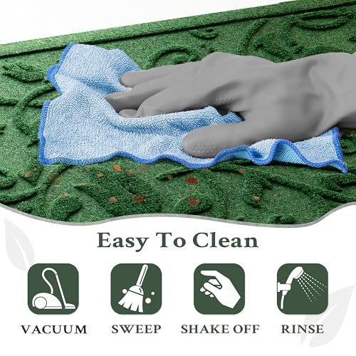 Boho Green Floral Leaves Outdoor Indoor Entrance Doormats (Tulip-green / 1'5" x 2'6" (Rectangular))