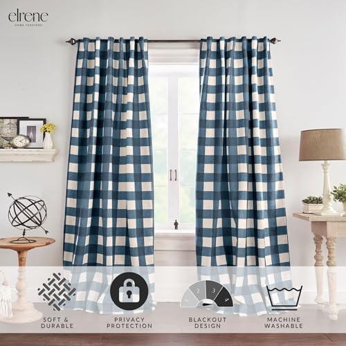 Grainger Buffalo Check Blackout Window Curtain (Indigo / 52"W x 84"L (Pack of 1))