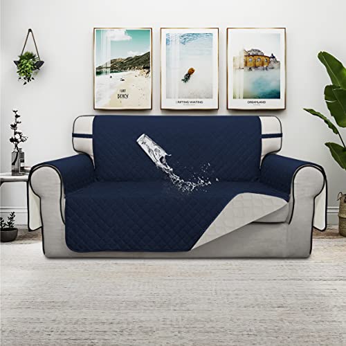 Double Protection 100% Waterproof Loveseat Sofa Covers for Living Room (Navy/Ivory / Loveseat Medium)