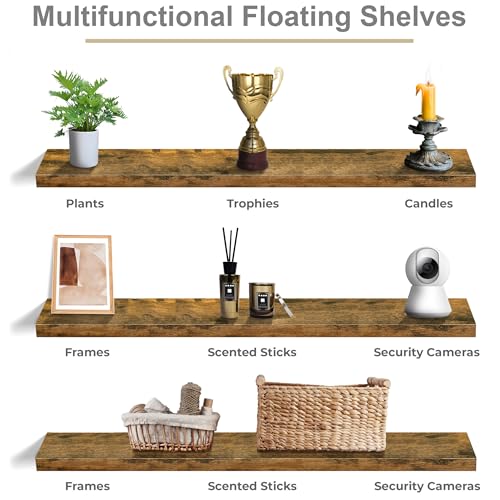 Floating Shelves for Wall Storage (Rustic Brown / 55 Inch / 3 Pack)