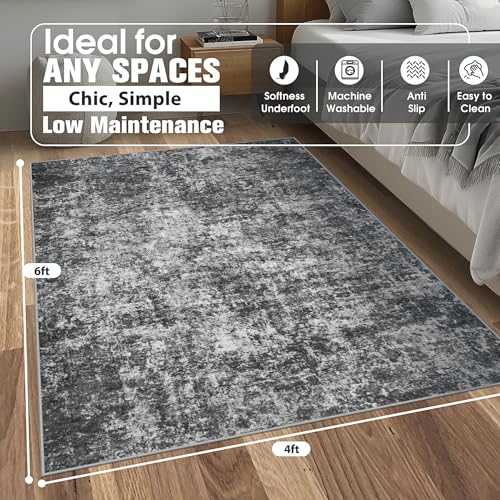 4x6 Area Rugs for Living Room Washable Bedroom Dining Room Black Grey (Black/Grey / 4' x 6' (Rectangular))
