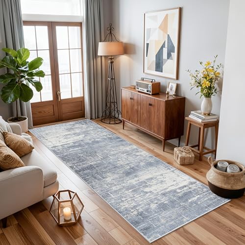 Hallway 2x8 Washable Runner Rug (2' x 8' (Rectangular) / Blue/Ivory)