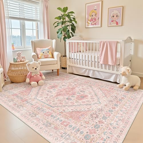 Pink Rugs for Bedroom (Pink/Blue / 5' x 8' (Rectangular))