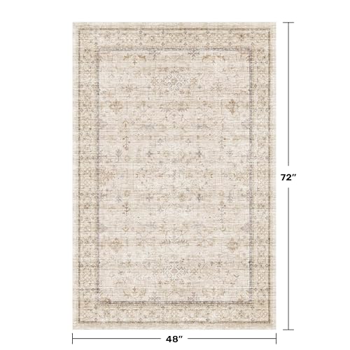 Washable Cream Rug 4x6 for Office (4' x 6' (Rectangular) / Light Sand Beige)