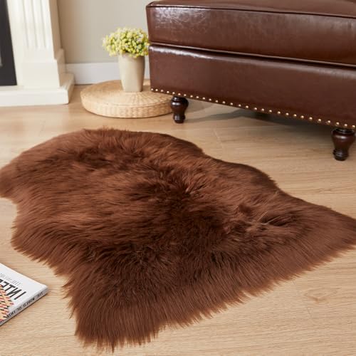 Ultra Soft Fluffy Shaggy Area Rug Faux Fur Rug Chair Cover Seat Pad Fuzzy Area Rug for Bedroom Floor Sofa Living Room (Coffee / 2' x 3' (Sheepskin))