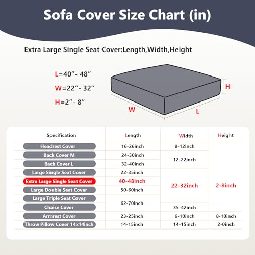 Couch Cushion Covers for Sofa Couch Covers Wear (Texture-gray Blue / Extra Large Single Seat Cover)