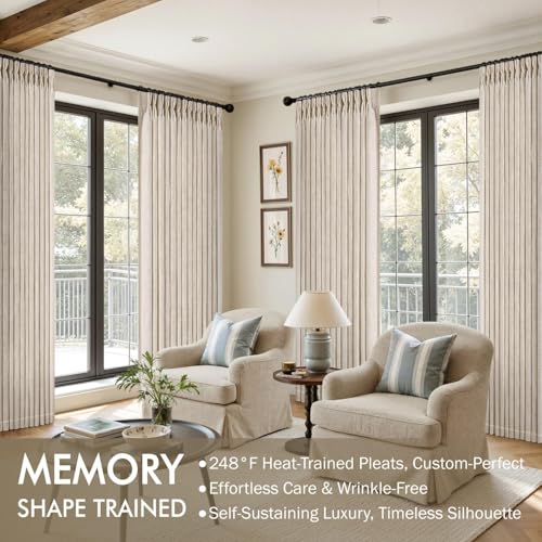 Pinch Pleated Thick Linen Curtains 90 Inches Long Cream White (Cream White / 40"W x 90"L (Pack of 2))