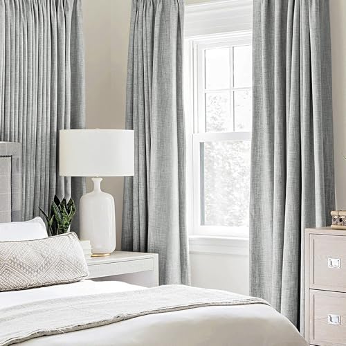 100% Blackout Linen Curtains for Bedroom 52x54 Inches Glacier Gray (Glacier Gray / 52"W x 54"L (Pack of 2))