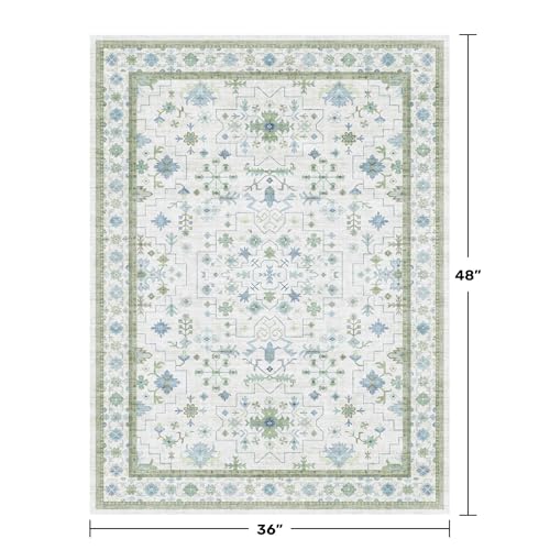 Blue and Green Washable Rugs 3x4 (3' x 4' (Rectangular) / Cream Green)