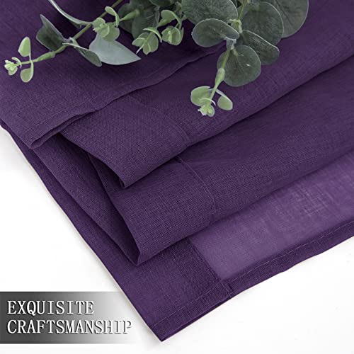 Sheer Tier Curtain Linen Textured Half Kitchen Curtains Sheer Light Filtering Rod Pocket Voile Small Curtains for Bathroom (25"W x 36"L (Pack of 2) / Royal Purple)