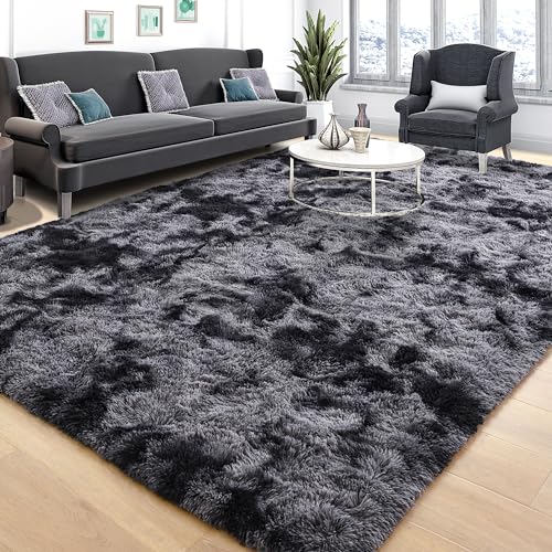 Area Rugs 9x12 for Living Room (Tie-dyed Dark Grey / 9' X 12' (Rectangular))