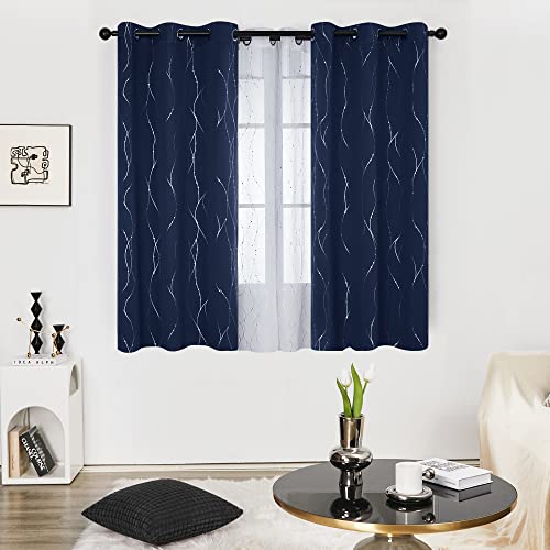 Living Room Curtains 54 Inches Long (Navy Blue/Wave Dots / 38"W x 54"L (Pack of 2))