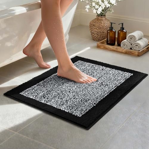 Bathroom Rugs 24x17 Non Slip Washable (Black / 1'5" x 2' (Rectangular))