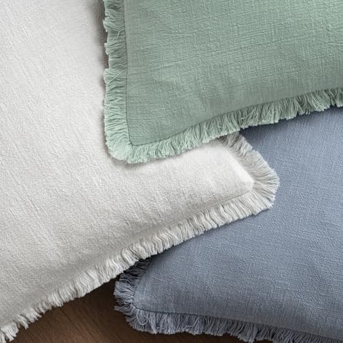 Boho Linen Fringe Decorative Throw Pillow Covers Light Blue 18x18 (18" x 18" (Pack of 2) / Light Blue)
