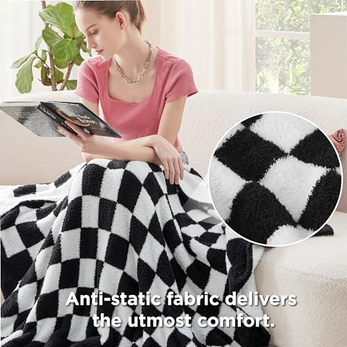 GentleSoft Cozy Soft Throw Blanket (08 - Checkered Black / Throw (50" X 60"))