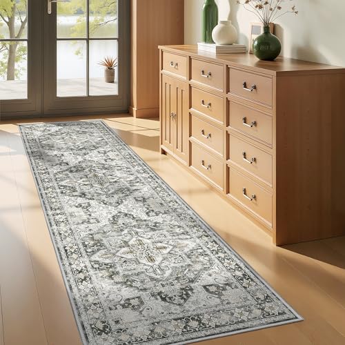 Kitchen Runner Rug Non Slip Washable Rugs 2.5x8 (Grey/Beige / 2'6" x 8' (Runner))
