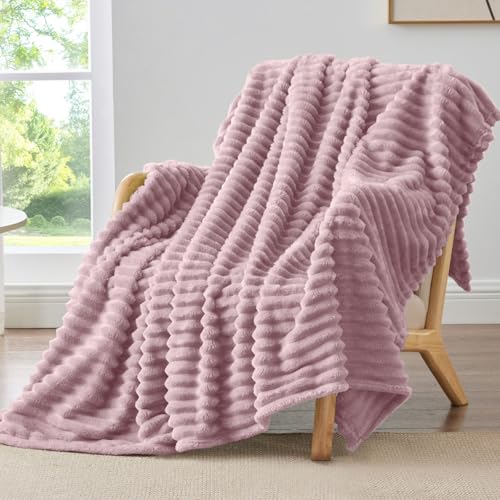 Ribbed Fleece Throw Blanket for Couch (Berry Purple / Throw(50"x60"))