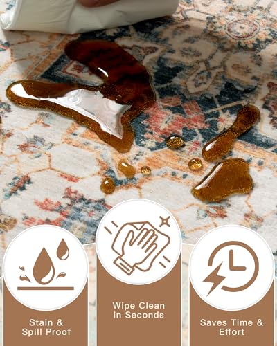 Washable Runner Rugs 2x10 Long for Hallway Kitchen (Orange/Blue / 2' x 10' (Runner))