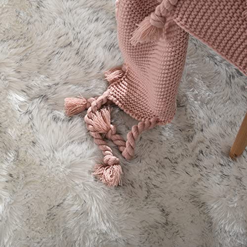 Faux Sheepskin Fur Rug Fluffy Fuzzy Furry Rug for Bedroom Dorm 2x3 Bedside White with Grey Tips Living Room Decor Small Plush Carpet Shaggy Washable Rectangle (2' x 3' (Rectangular) / White and Grey Tips)