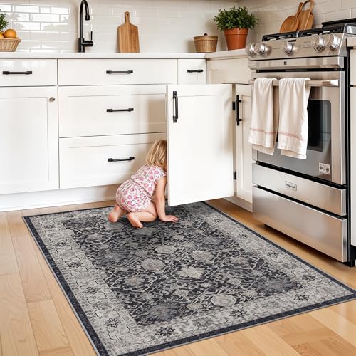 Washable 3x4 Entryway Area Rugs (3x4 / Black/Navy)