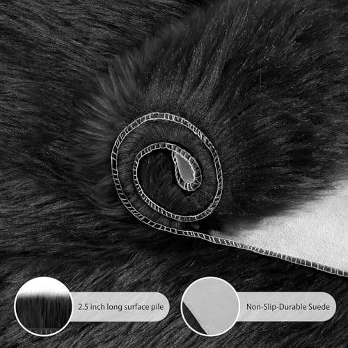 Faux Sheepskin Rugs Black Soft Small Faux Fur Rug 2x3 Feet (2' x 3' (Sheepskin) / Black)